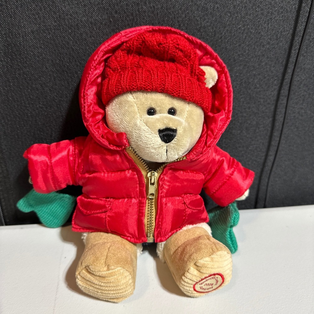 Starbucks 2006 Bearista Bear Winter Theme Red Puffer Jacket Beanie Plush Toy 10"